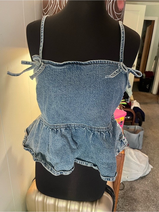 wild fable Tops - wild fable Medium Blue Denim Ruffle Peplum Crop Top